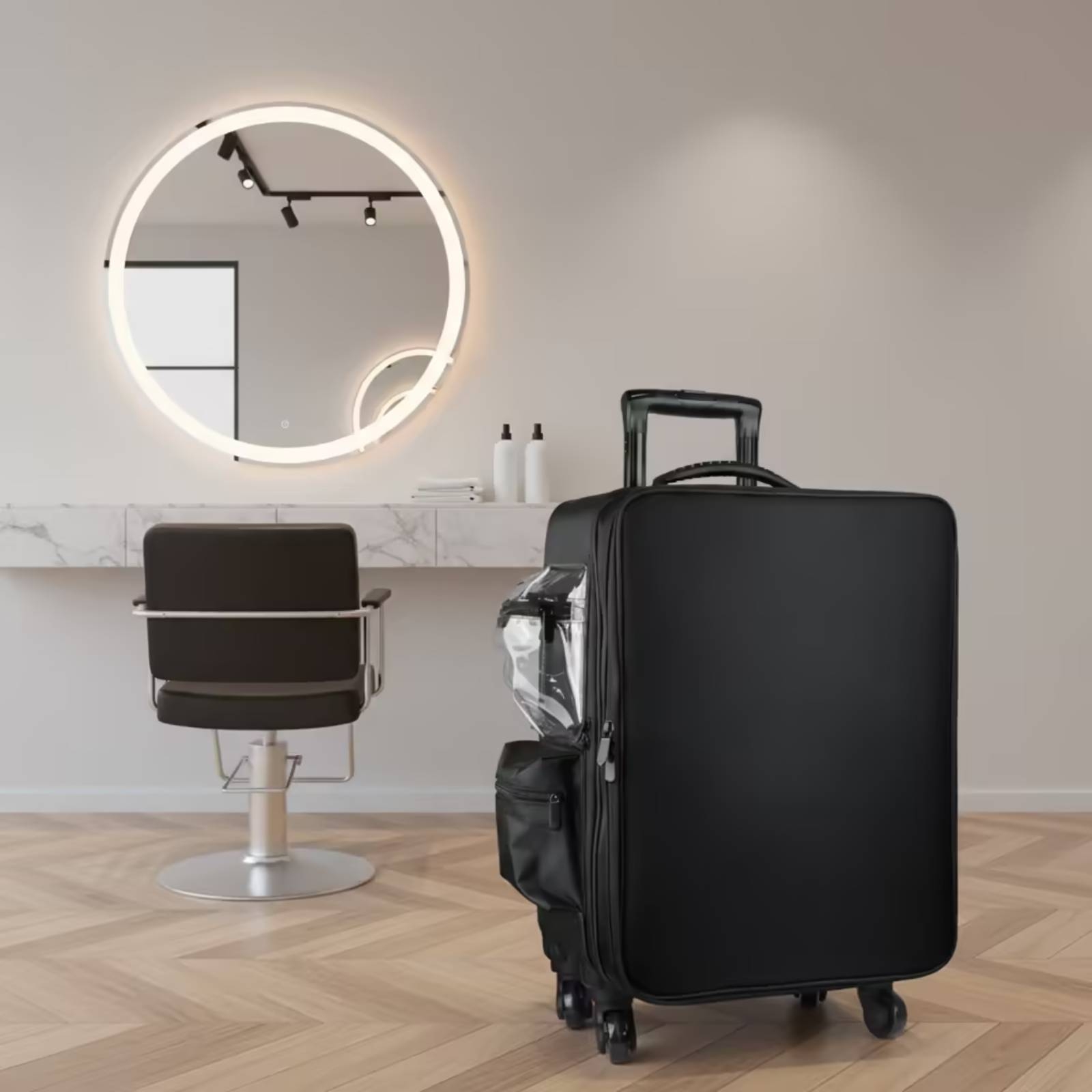 Makeup Organizer - Döner Tekerlekli Makyaj Çantası, Bölmeli Tekerlekli
